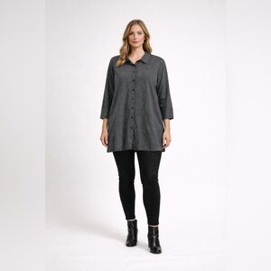 Habitat Clothes To Live In Plaid Gingham Button Front Tunic Top L Gray Black